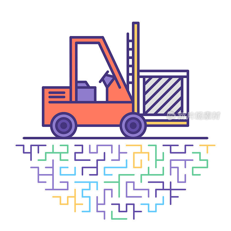 Warehouse Management System Flat Line Icon Illustration